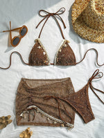 DEKA Knitted Mesh Halter Tie 3 Pieces Bikinis Sets with Package Skirt Swimsuits Beachwear Swimwear Biquini Купальник Женский