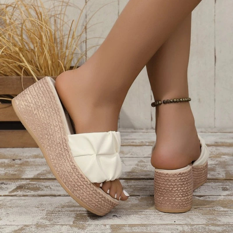 Leather Wedges Sandals for Women Summer Lightweight Chunky Platform Sandals Woman Plus Size Super High Heeled Shoes