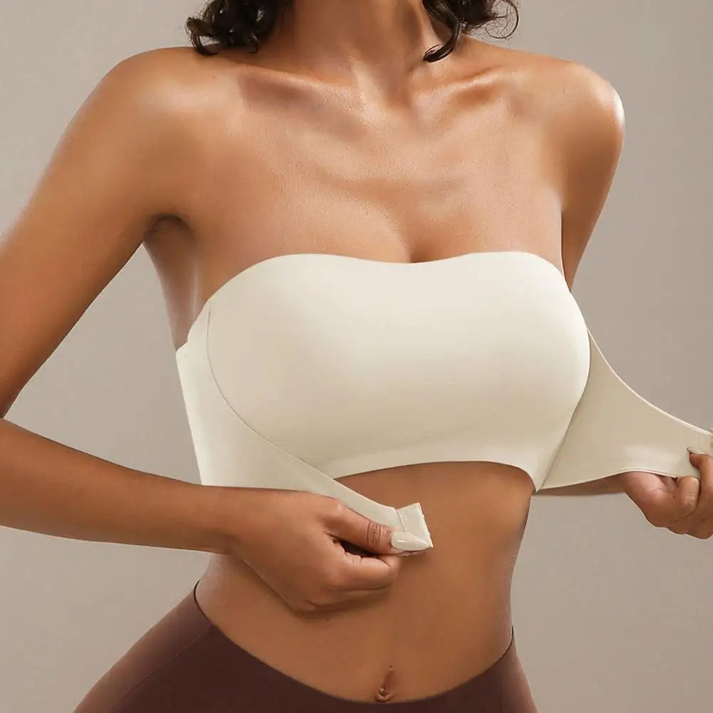 Comfort Tube Top Strapless Bra for Women Push Up Non-Slip Bandeau No Underwire Front Closure Bralette