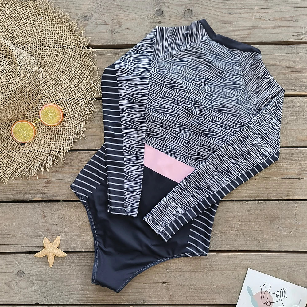 2026 Surfing Sport Swimsuit Long Sleeves Women One Piece SwimsuitSwimwear Solid Monokini Bathing Suit Tropical Bodysuit Female