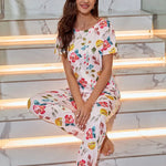 Women Pajamas Short Sleeved Pants Pajama Set Heart Printed Pajama For Spring Autumn Soft Comfortable Homewear Valentine's Pajama