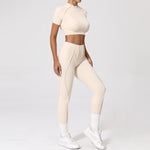 2PCS Yoga Suit Sports Set Women Quick-Drying Gym Set Women Tracksuit Running Workout Long Sleeve Sports Shirt Yoga Clothing