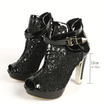 Summer Party Ankle Booties Black High Heels Platform Sandals Women Peep Toe Elegant Lace White Wedding Bridal Dress Shoes