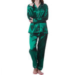 Women's Luxurious Satin Pajamas Pj Set Turn-down Collar Button Tops & Pants Sleepwear & Loungewear for Summer Home Clothes Suit