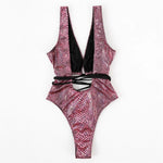 Sexy Gold Snake Print Shiny Swimwear Cut Out Monokini One Piece Swimsuits Women 2025 String Cross Bathing Swimming Suit Bodysuit