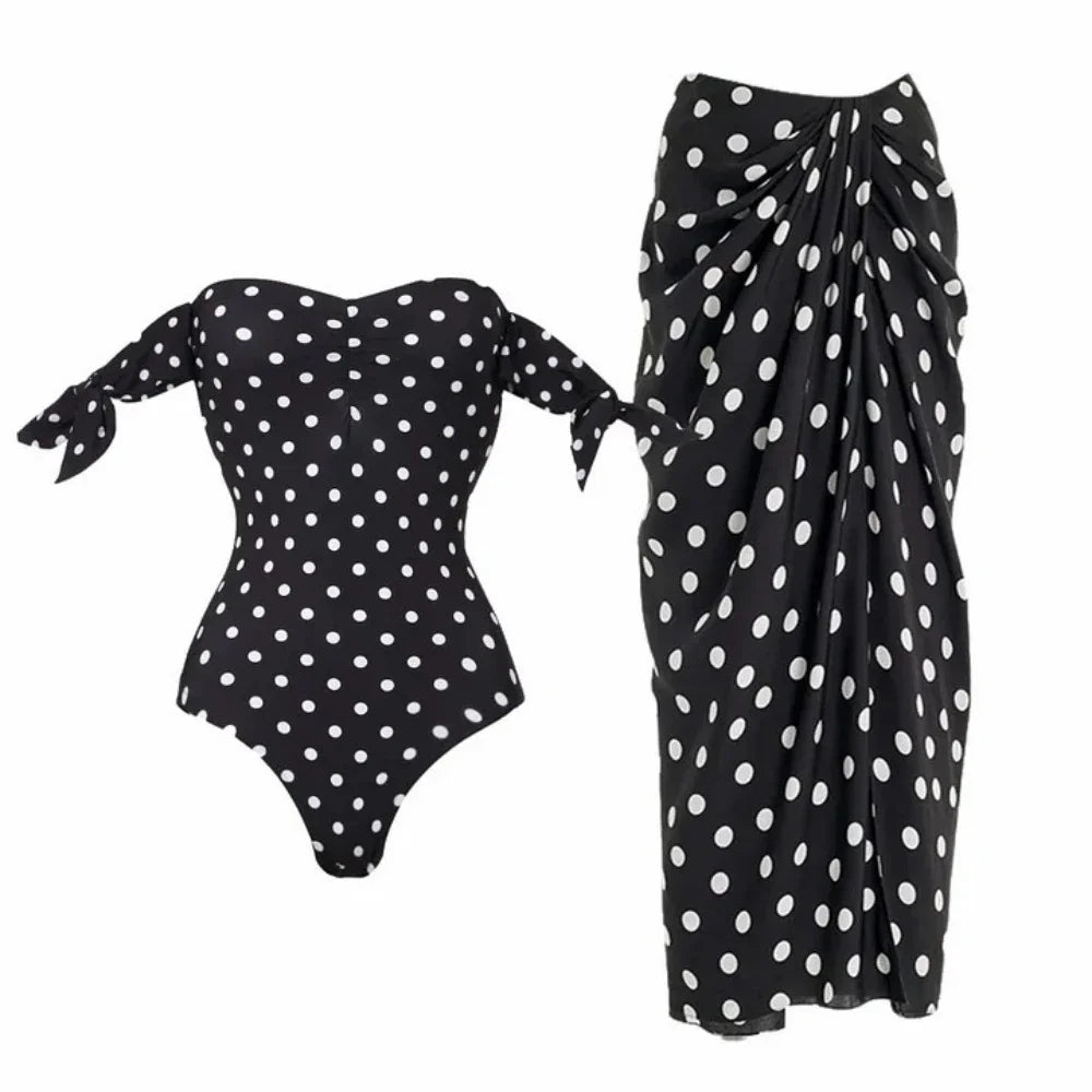 Women's Polka-Dot One Piece Swimsuit with Skirt 2025 Sexy Monkini Trendy Swimwear for Summer Beach Lovers Bathing Suit