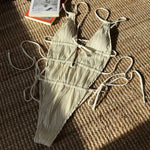 Deep V Neck Halter Wrinkled Female Swimwear One Piece Swimsuit Women Backless Monokini High Cut Bather Bathing Suit Swim Lady