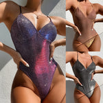 DEKA One Piece SwimsuitWomen'sSexy Glitter High Cut Tights V Neck Shiny Swimwear Female Bather Sparkling Bathing Suit Swim