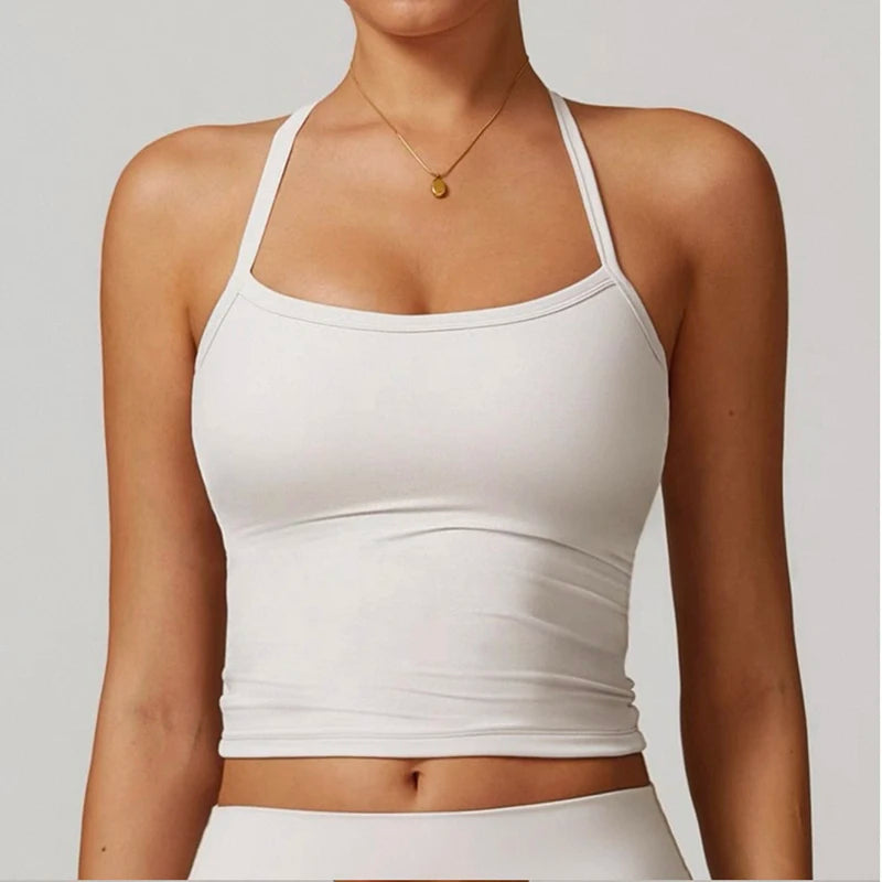 Women's Slim Fit Nude Sports Bra Yoga Fitness Vest Skin Friendly Pilates Top Beautiful Back Design Suspension Yoga Fitness Top