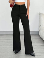 Women's Casual Solid Color Front Button Fitted Flare Long Pants Office Lady Elegant Suit Trousers Spring/Fall