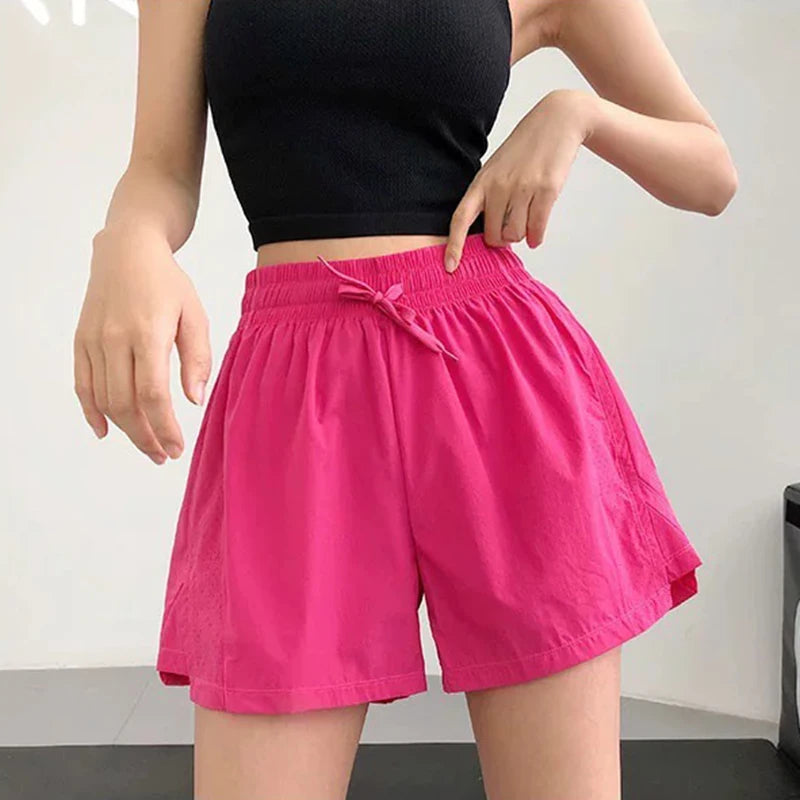 Women's Loose Fitting Anti-Glare Yoga Shorts Two-Piece Set Speed Drying Fitness Pilates Running Training Short