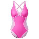 Women Summer Monokini Swimsuit Contrast Colors V-Neck Tie Back Sleeveless Jumpsuit Swimwear for Beachwear Bathing Suits