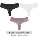 Full Lace Thongs Women 3Pcs/set Sexy G-string Underpants S-XL Ladies Floral T-Back Underwear Female Bikini Panties Girl Lingerie