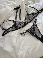 French Style Polka Dot Bra & Thong Set | Retro Sexy Lace Lingerie, Ultra Thin Sheer Netting for Big Bust & Plus Size MOYISU Bras