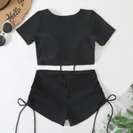 Black Drawstring Swimwear Bikinis Sets Mujer 2026 Crop Top Shorts Bottom Swimsuit Women Sexy Bathing Suit Beachwear Bikini Swim