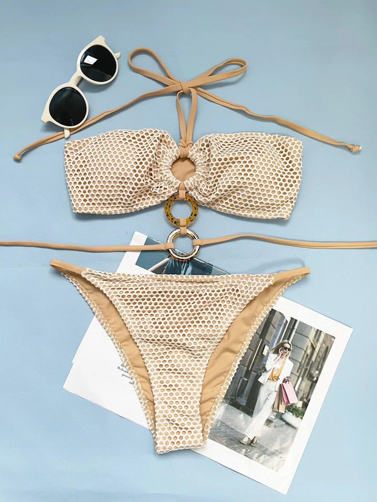 DEKA Women Triangle Bikini Set New Push Up Lace-Up Mini Micro Sexy Fishnet Swimsuit Halter Bandage Swimwear Bathing Suit