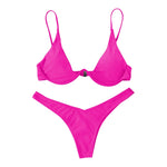 Sexy Underwire Bikini 2024 Mujer Women Solid Red Push Up Bra Thong Swimsuit Halter V Neck Bathing Suit Mini Micro Thong Swimwear
