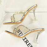 Transparent High Heels Women's Summer New Fashion Thin Heel Sandals Outdoor Wear Rhinestone Slippers Modern Minimalist Style