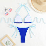 Sexy Micro Bikini 2025 Women Pink Blue Contrast Push Up Tie Side Thong Swimsuit Brazilian Beach Bandage Bathing Suit Swimwear
