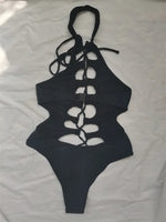 Sexy Black Hollow Out Swimwear Women 2026 High Neck Backless Monokini Lace Up Bandage Bathing Suit Holiday One Piece Swimsuit