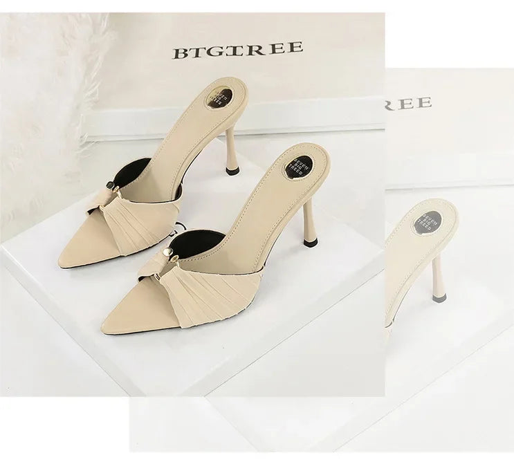 BIGTREE Summer Woman Slippers Fashion Open Toe Thin High Heels Shoes Street Style Stripper Party Slides Zapatos De Mujer