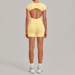 Women's Seamless Yoga Sets Sports Fitness Workout Hip-lifting High Waist Shorts Backless Short-sleeve Vest Suit Gym Training Set
