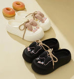 2025 New Slippers DIY Bow Platform Sandals for Women Summer Thick Sole Beach Slides Woman Flowers Non Slip Clogs Garden Shoes