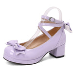 Big Size 50 Sweet Purple Mary Janes Pumps Cute Blue Bow Knot Block Heels Shoes Women White Lovely Lolita Pink y2k Platform Shoes