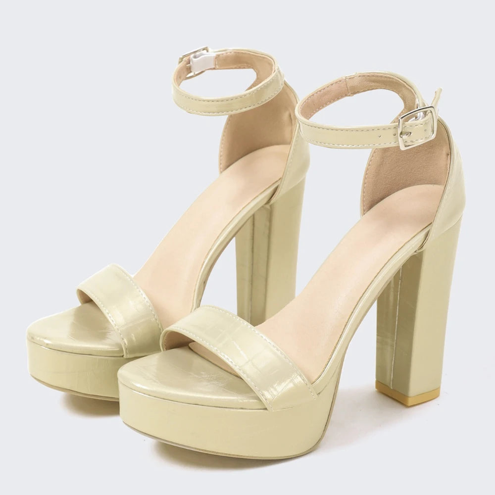 Gold Size35-42 Sandals Women's Thick Heel Square Head Buckle Waterproof Table Open Toe Hollow Word with High Heel Sandals