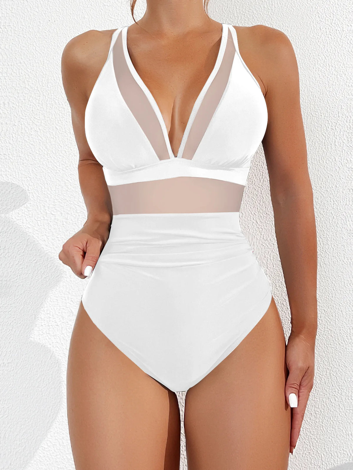 Sexy Black One Piece Swimsuit 2026 Women Mesh Patchwork Transparent Tummy Control Swimwear Bathing Suit See Through Monokini