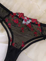 Black Red Rose Embroidery Lingerie Set Women Sheer Mesh Push Up Bra And Thong 2 Piece Sexy Transparent Lace Underwear ZA824026