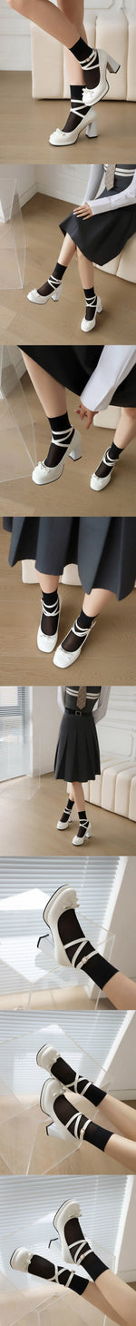 Big Size 43 Sweet Bow knot Mary Janes Shoes Cute Burgundy Ankle Strap Pumps Lolita Platform Block High Heels White Wedding Pumps