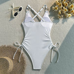 Sexy Red Black White One Piece Swimsuit Women Diamond Circle Deep V Neck Drawstring Side Slim Bathing Suit Holiday Swimwear 2026