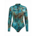 Vintage Blue Tie Dye SPF Pants Swimwear Sets Women Long Sleeve Front Zipper Slim Sun Protection Holiday One-piece Swimsuit 2026