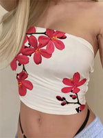 Women's Floral Print Tube Tops Summer Strapless Bandeau Tops Slim Fit Cropped Tank Shirts Streetwear