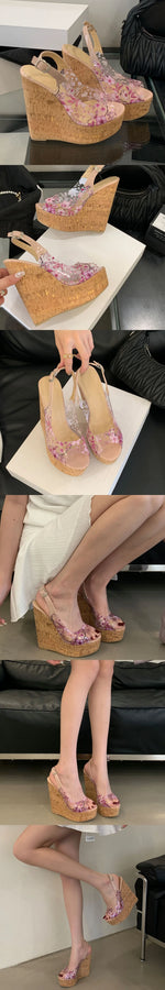 Sexy Peep Toe Nude Summer Espadrilles Sandals Women Classic Super High Heels Slingback Sandals Platform Sandals Wedges Shoes