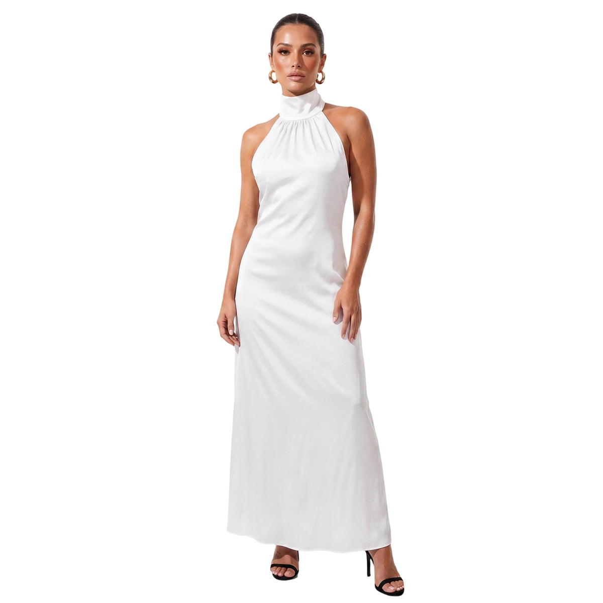 Women Summer Sexy Long Dress Sleeveless Halterneck Backless Solid Color Cocktail Dresses for Party