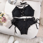 DEKA Women's Bandage Denim Bikini Set Summer New Jeans Shorts Swimwear Bra Beach Play and Bar Nightclub Swimsuit