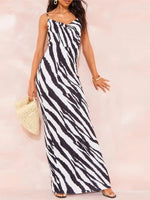 Folds Print Spaghetti Strap Slim Long Dresses Women Fashion Sexy Low Cut Package Hip Bodycon Party Dress Trendy Streetwear New