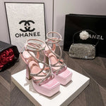 15CM Sexy Party Women's Pumps Summer Sandals Thick High Heel Platform Fish Mouth Shoes Black White Sandalias De Mujer