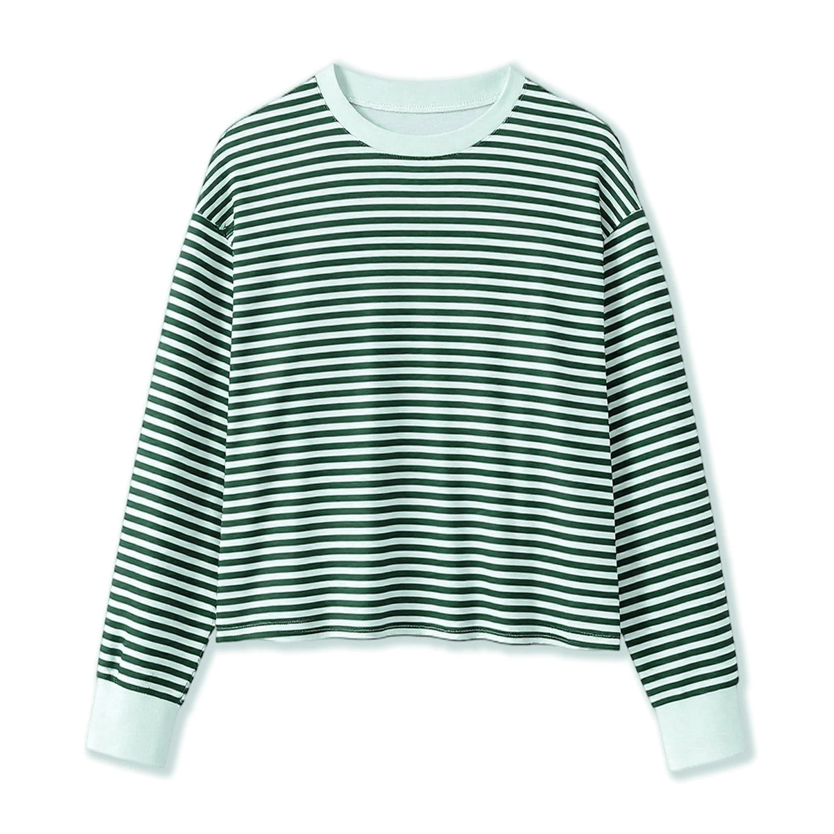 Spring Autumn Casual Loose Tops for Women Long Sleeve Round Neck Loose Fit Striped Print T-shirts