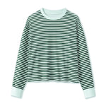 Spring Autumn Casual Loose Tops for Women Long Sleeve Round Neck Loose Fit Striped Print T-shirts