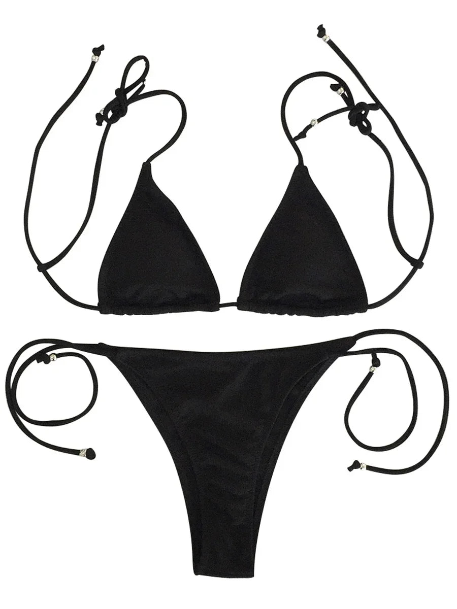 2025 Ribbed Micro Tiny Bikini Women Bandage String Swimsuit Female Swimwear Two Pieces Bikini Set Brazilian Bathing Suit Swim