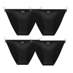 4Pcs/Set Ice Silk Bikini Panties Women Sexy Briefs Low Rise Underwear Seamless Underpants Solid Color Ultra-thin Lingerie M-XL