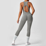 Open Back Racerback Yoga Jumpsuit Women Seamless Butt Lifting High Elastic Gym Workout One Piece Bodysuit