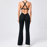 Women's Seamless Yoga Sets Brushed Fabric Flared Hip-Lifting Pants Cross Beauty Back Bra Suits Gym Workout Fitness Training Sets