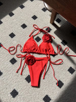 DEKA Brazilian Thong 3D Flowers Bikini Set Women Swimwear Bandeau High Cut Female Swimsuit Bather Bathing Suit