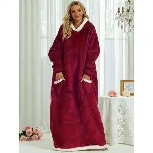 New 120/150cm Winter Thick Blanket Extra Plush Hoodie Lengthened Large Pocket Imitation Cashmere Home Coat Fleece TV Blanket 1pc
