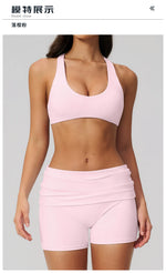 Women Two Piece Gym Yoga Sets Back Cross Sports Bra Pleate High Waist Short Fitness Suit Outdoor Running Camisole Tops Outfits