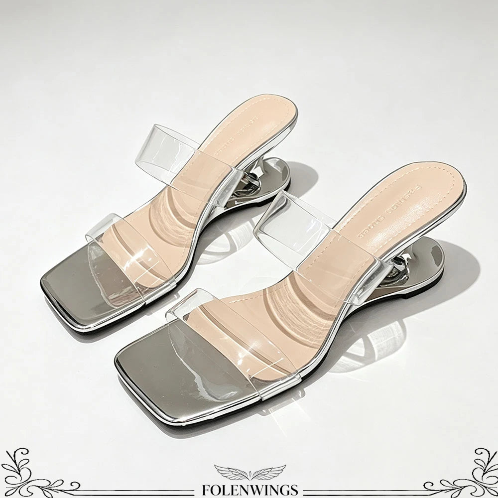 Y2K PVC Transparent Designer Sandals Women Shoes Slip On Hollow Wedge Slide Mules Beach Vacation 6cm Comfortable Walking Heels